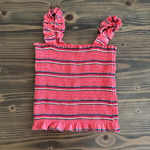 Billabong Women Coral Multicolor Striped Smocked Crop Top XS Boho Festival Surf